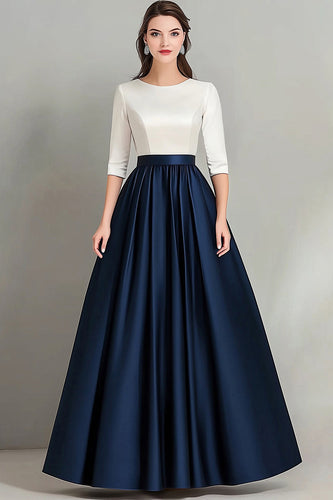 White Navy A Line Half Sleeves Ruched Mother Of the Bride Dress