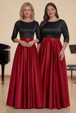 White Navy A Line Boat Neck Long Choir Dress with Half Sleeves
