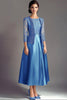 Load image into Gallery viewer, Blue A Line Lace Satin Long Sleeves Mother Of The Bride Dress