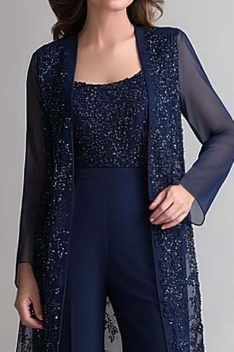 Load image into Gallery viewer, Navy Two Piece Jumpsuit Sequins Lace Chiffon Mother of the Bride Dress