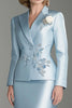 Load image into Gallery viewer, Blue Satin V-Neck Long Sleeves 2 pieces Mother Of The Bride Dress