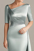 Load image into Gallery viewer, Silver Grey Sheath Satin Half Sleeves Mother Of The Bride Dress