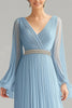 Load image into Gallery viewer, Sky Blue A Line Chiffon V-Neck Long Sleeves Formal Dress