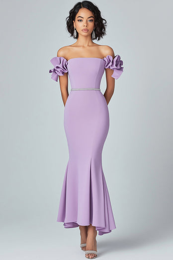 Lilac Mermaid Off The Shoulder Ruffles Formal Dress