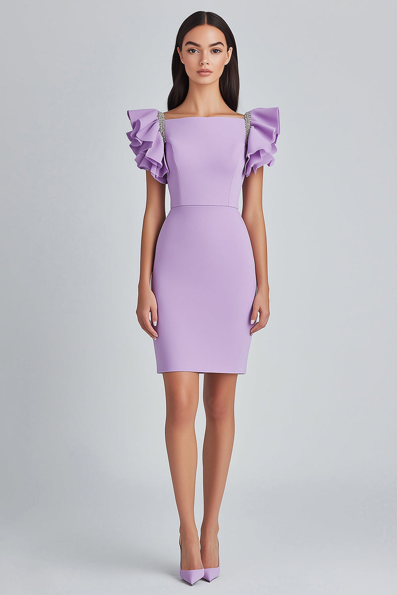 Load image into Gallery viewer, Lilac Bodycon Ruffle Sleeves Formal Dress