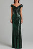 Load image into Gallery viewer, Dark Green V-Neck Mermaid Sequins Ruffles Formal Dress