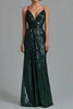 Load image into Gallery viewer, Dark Green Mermaid Spaghetti Straps Sequins Formal Dress