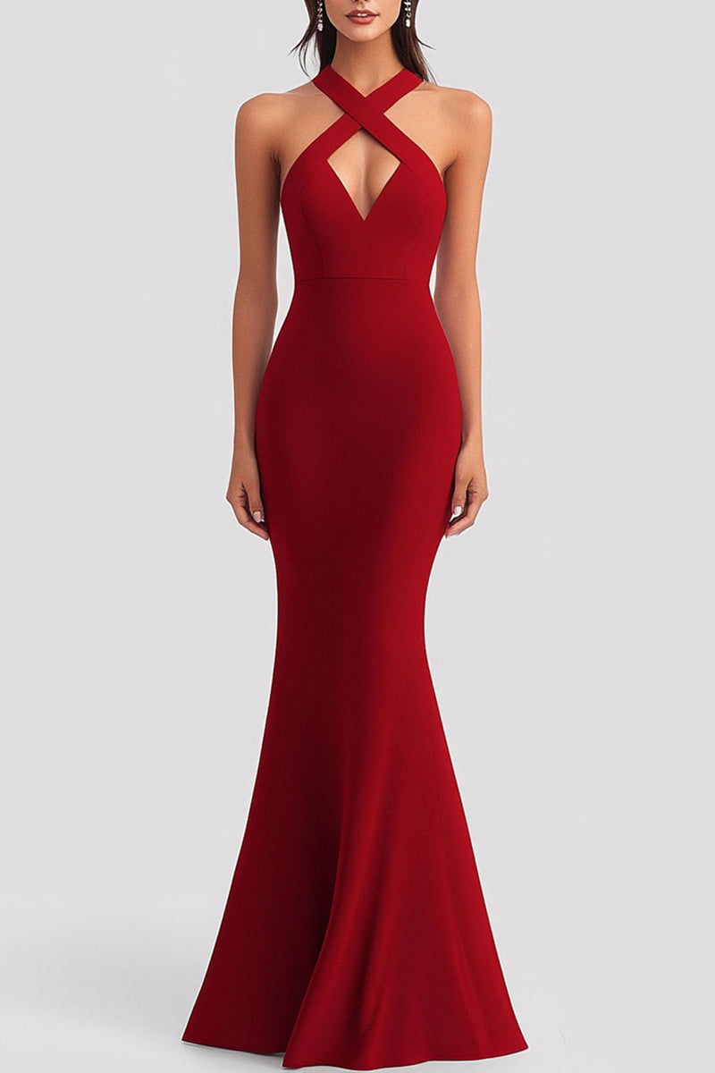 Load image into Gallery viewer, Red Mermaid Convertible straps Satin Formal Dress