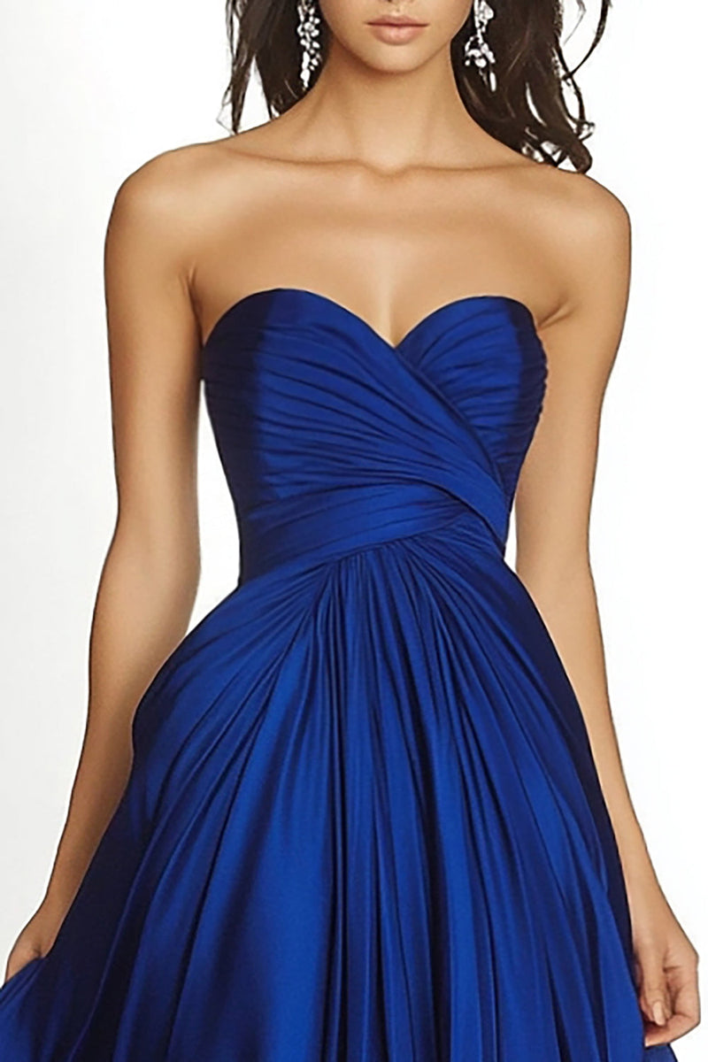 Load image into Gallery viewer, Royal Blue Pleated Asymmetric Chiffon Strapless Maxi A Line Formal Dress