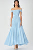 Load image into Gallery viewer, Off  the Shoulder Sky Blue A Line Ruched Chiffon Formal Dress