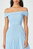 Load image into Gallery viewer, Off  the Shoulder Sky Blue A Line Ruched Chiffon Formal Dress