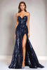 Load image into Gallery viewer, Sparkly Sequins Mermaid Navy Strapless Tight Formal Dress with Slit