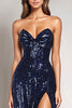 Load image into Gallery viewer, Sparkly Sequins Mermaid Navy Strapless Tight Formal Dress with Slit