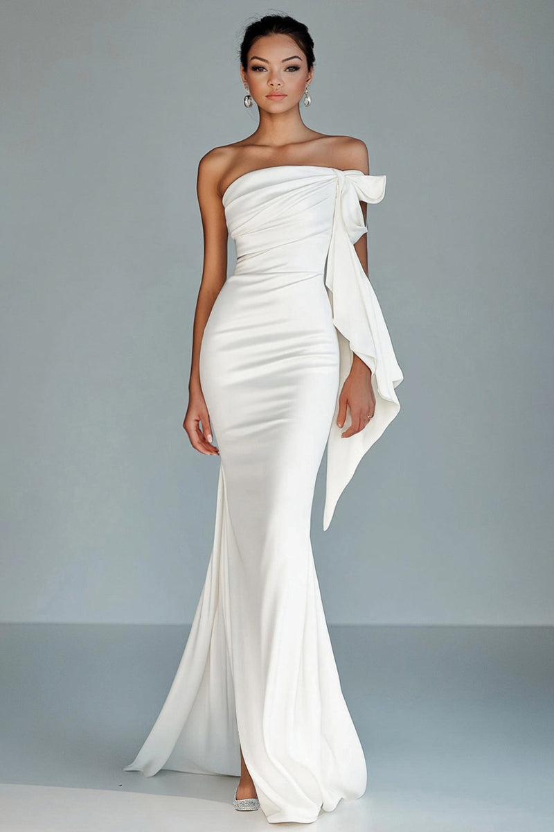 Load image into Gallery viewer, White Strapless Mermaid Ruffled Formal Dress