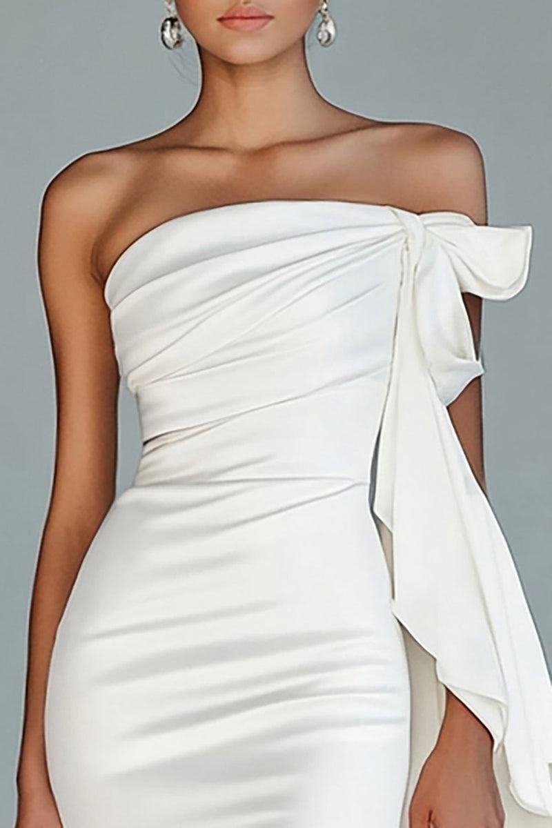 Load image into Gallery viewer, White Strapless Mermaid Ruffled Formal Dress