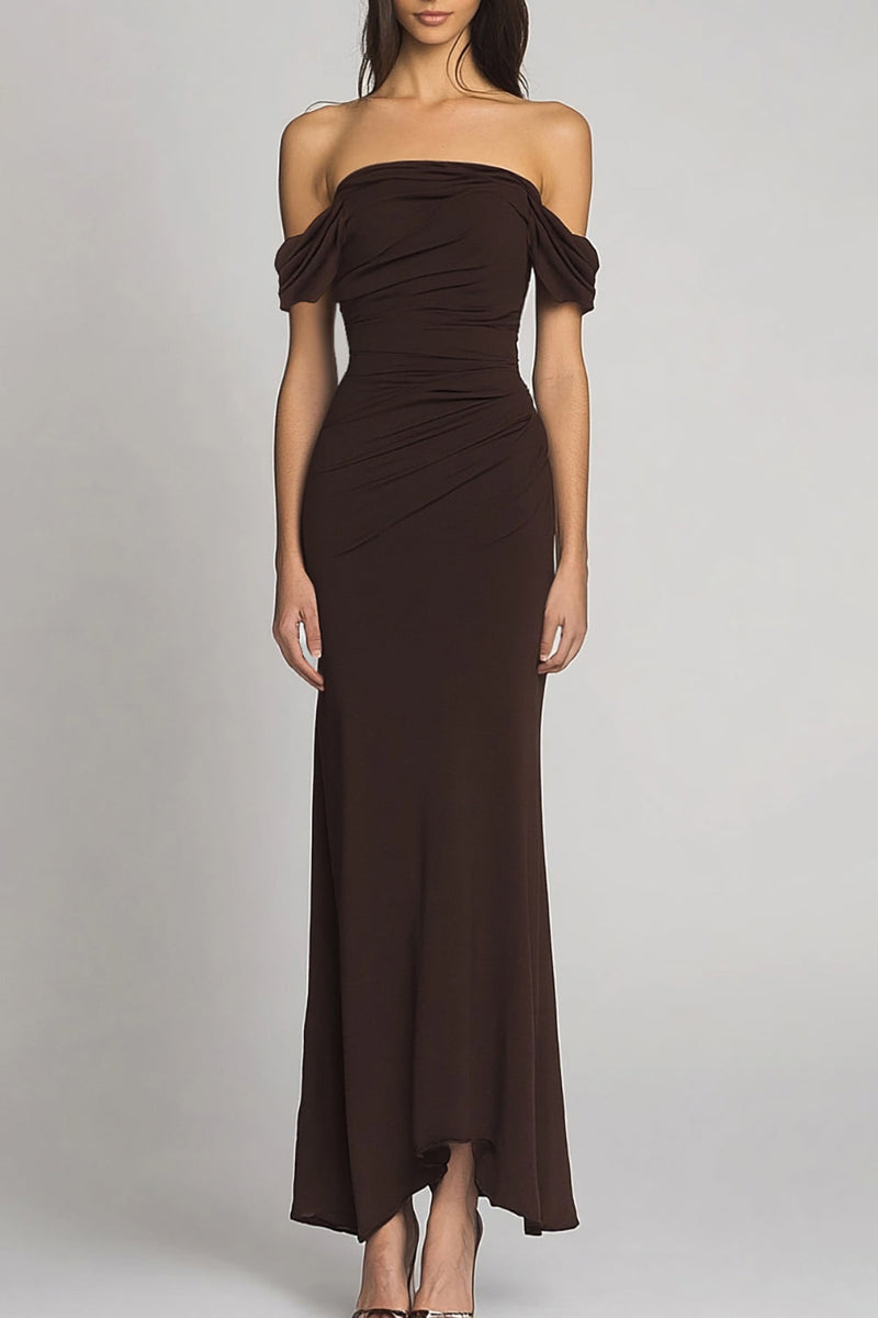 Load image into Gallery viewer, Dark Brown Off the Shoulder Mermaid Long Formal Dress