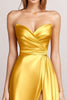 Load image into Gallery viewer, Yellow A-Line Strapless Wrap Ruched Satin Long Formal Dress with Slit