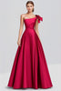 Load image into Gallery viewer, Fuchsia A-Line One Shoulder Bow Satin Long Formal Dress