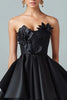 Load image into Gallery viewer, Sparkly Black Hi-Low A-Line Strapless 3D Flowers Ruffle Satin Formal Dress