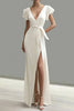 Load image into Gallery viewer, White Deep V Neck Mermaid Satin Formal Dress with Slit