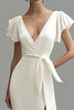 Load image into Gallery viewer, White Deep V Neck Mermaid Satin Formal Dress with Slit