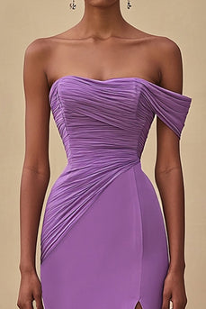 Off Shoulder Purple Mermaid Long Formal Dress with Slit