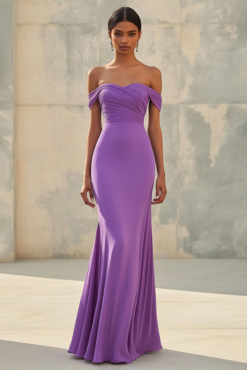 Load image into Gallery viewer, Mermaid Off Shoulder Purple Chiffon Long Formal Dress