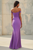 Mermaid Off Shoulder Purple Chiffon Long Formal Dress
