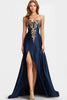 Load image into Gallery viewer, Beaded Navy Blue A Line Sweetheart Satin Sparkly Formal Dress with Slit