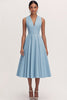 Load image into Gallery viewer, A Line V Neck Blue Pleated Formal Party Dress