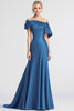 Load image into Gallery viewer, Blue Off the Shoulder Satin Mermaid Long Formal Dress