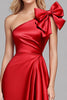 Load image into Gallery viewer, Red One Shoulder Satin Mermaid Long Formal Dress with Bow