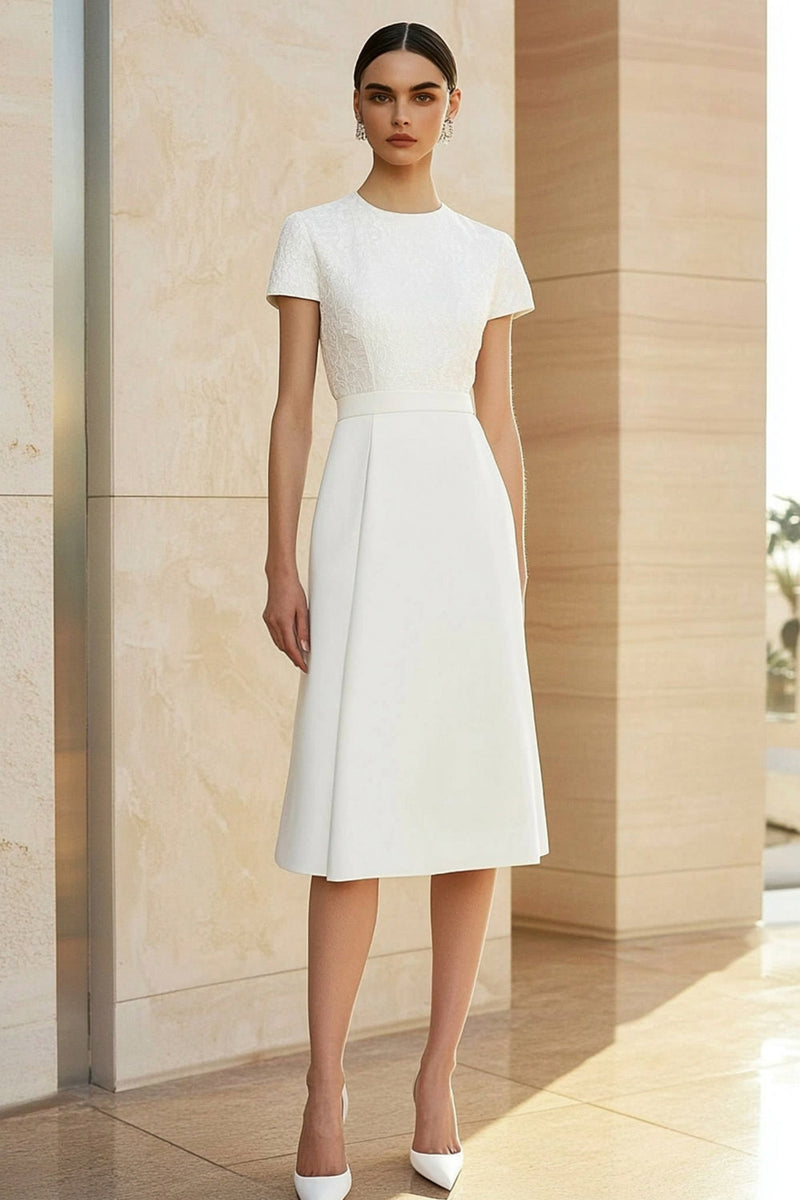 Load image into Gallery viewer, White Round Neck Fitted Straight Pencil Midi Formal Dress