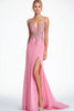 Load image into Gallery viewer, Pink V Neck Spaghetti Straps Beaded Formal Dress