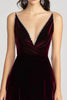 Load image into Gallery viewer, Burgundy Spaghetti Straps V Neck Velvet Formal Dress