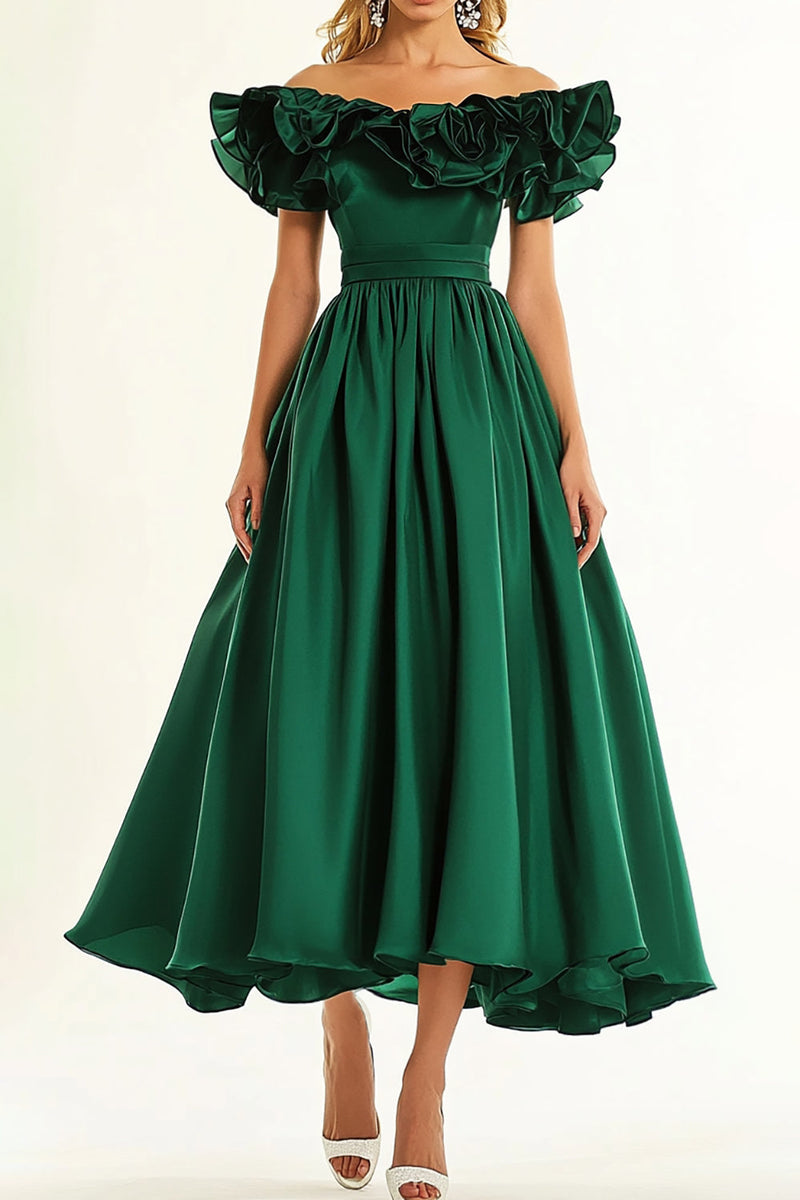 Load image into Gallery viewer, Dark Green Short Sleeves A Line Formal Dress