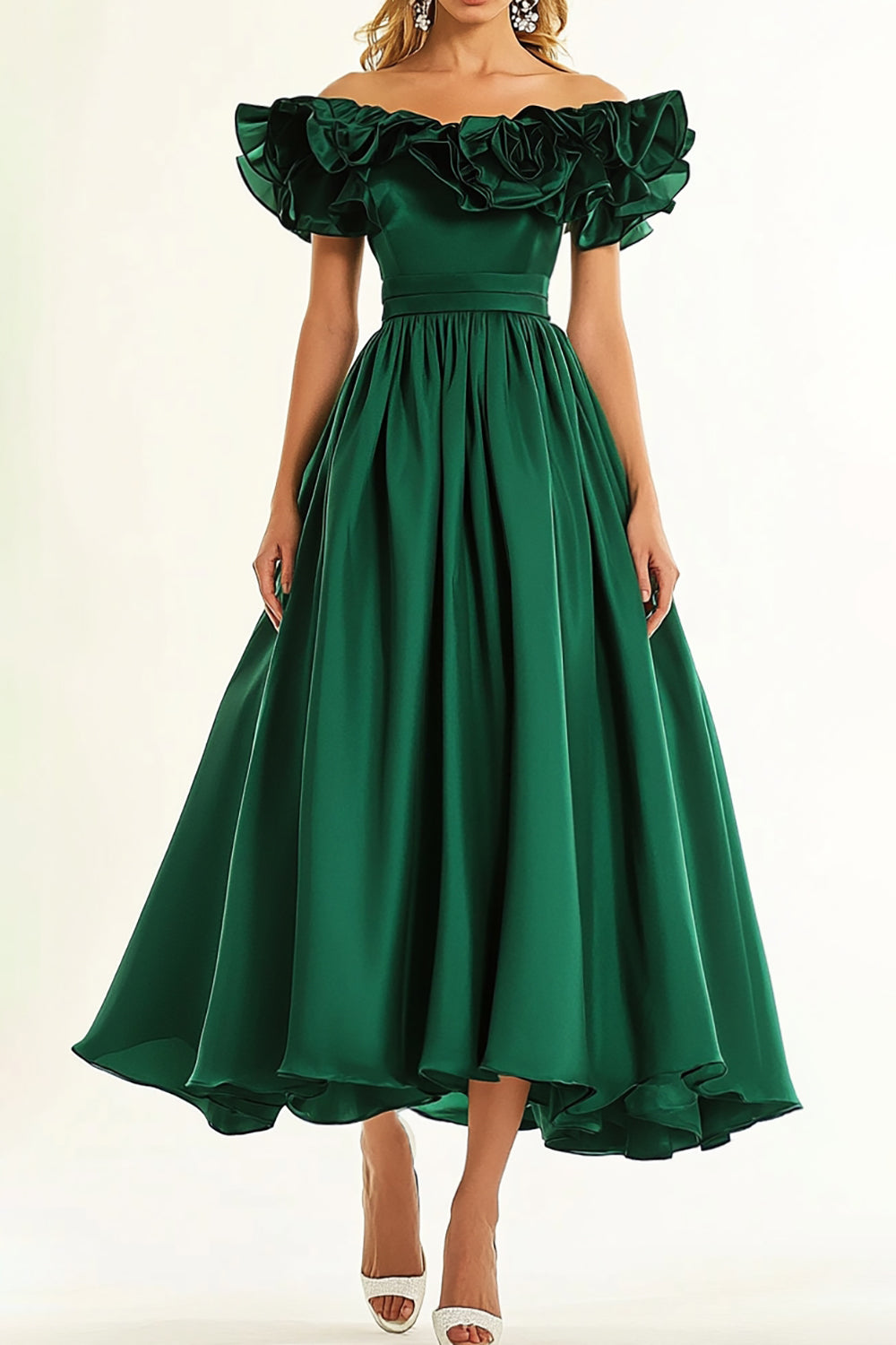 Dark Green Short Sleeves A Line Formal Dress