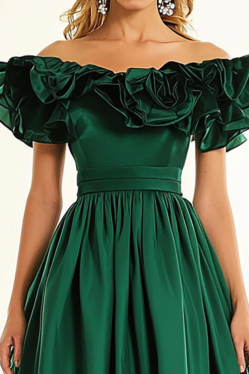 Load image into Gallery viewer, Dark Green Short Sleeves A Line Formal Dress