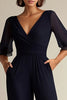 Load image into Gallery viewer, Navy V-neck Half Sleeves Chiffon Mother of the Bride Jumpsuits