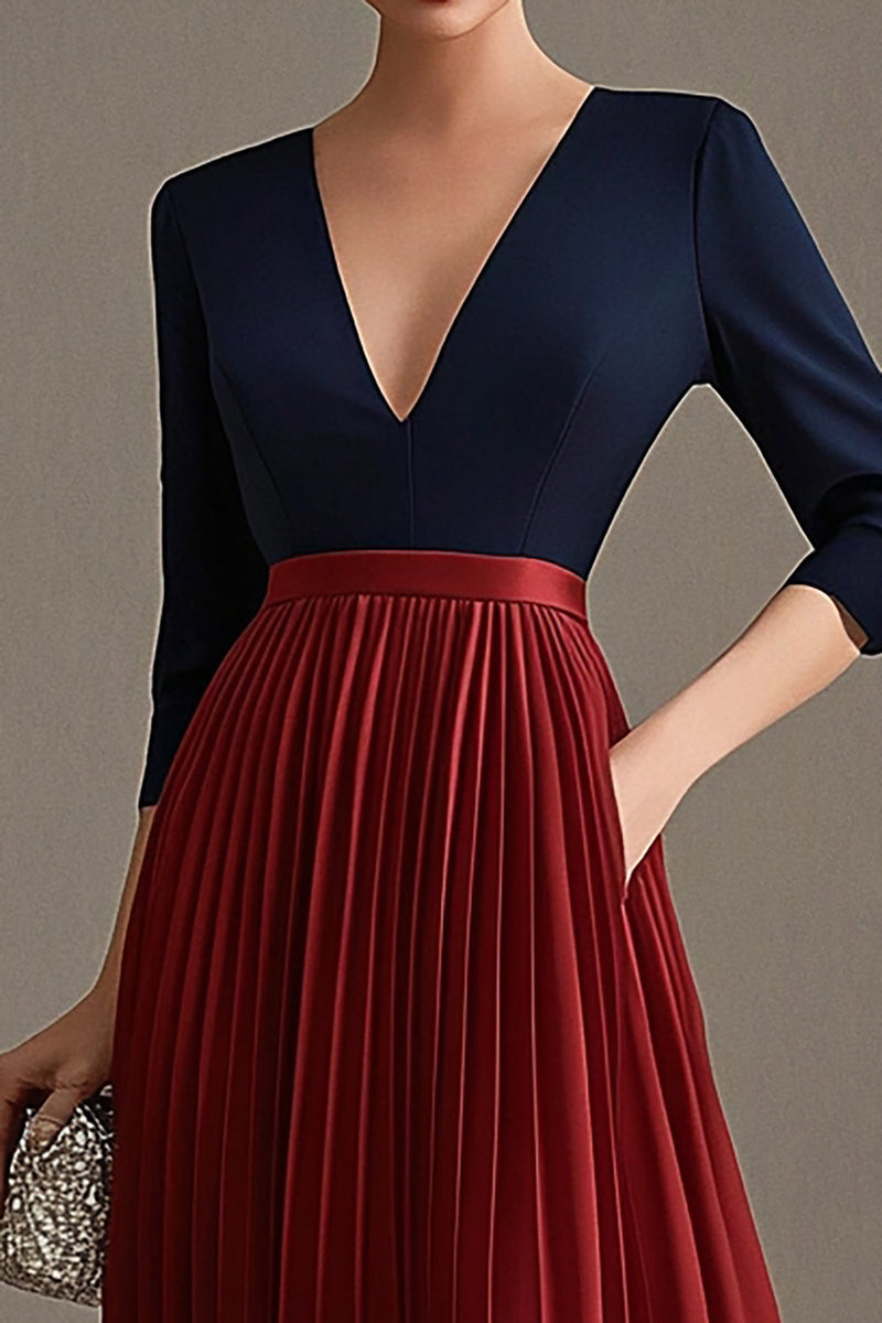 Load image into Gallery viewer, Navy and Red V-neck A-Line Chiffon Mother of the Bride Dress