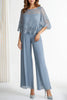 Load image into Gallery viewer, Boat Neck Grey Blue Chiffon 1/2 Sleeves Loose Jumpsuit with Lace Upper