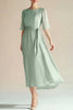 Load image into Gallery viewer, Light Green Chiffon Boat Neck A Line 3/4 Sleeves Calf Length Mother Dress