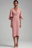 Load image into Gallery viewer, Pink V Neck Bodycon Chiffon Long Mother Dress with 1/2 Sleeves