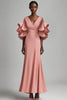 Load image into Gallery viewer, Grey Pink V Neck Mermaid Long Mother Dress with Ruffles