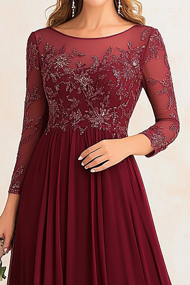 Load image into Gallery viewer, Elegant Burgundy A-line Boat Neck Mother of the Bride Dress With Beading