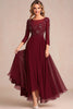 Load image into Gallery viewer, Elegant Burgundy A Line Long Sleeve Mother Of Bride Dress With Appliques