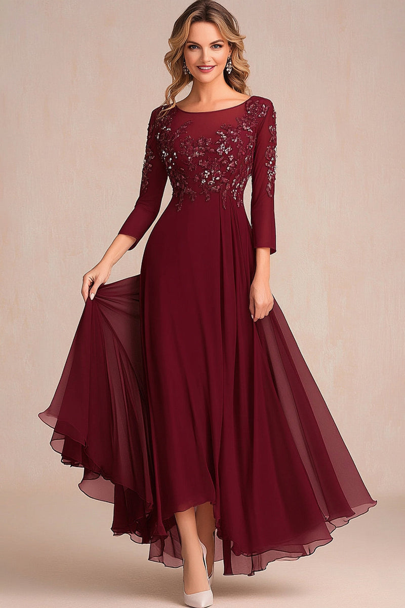 Load image into Gallery viewer, Elegant Burgundy A Line Long Sleeve Mother Of Bride Dress With Appliques