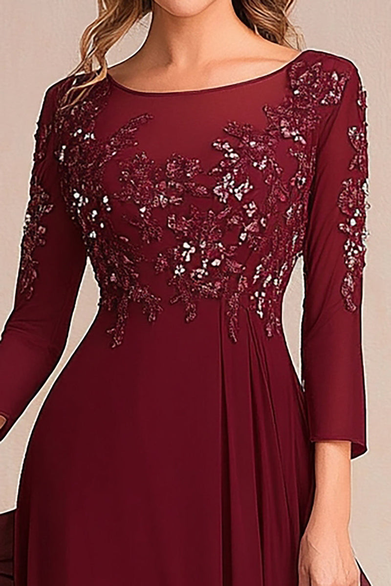 Load image into Gallery viewer, Elegant Burgundy A Line Long Sleeve Mother Of Bride Dress With Appliques