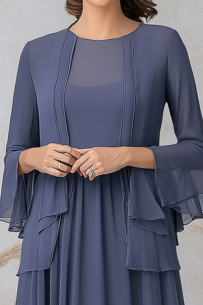 Load image into Gallery viewer, Elegant Grey Blue A Line Mother Two-Piece Set Dress