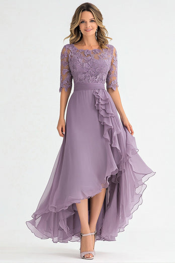 Elegant Grey Purple A Line Tulle Mother Of Bride Dress With Ruffles